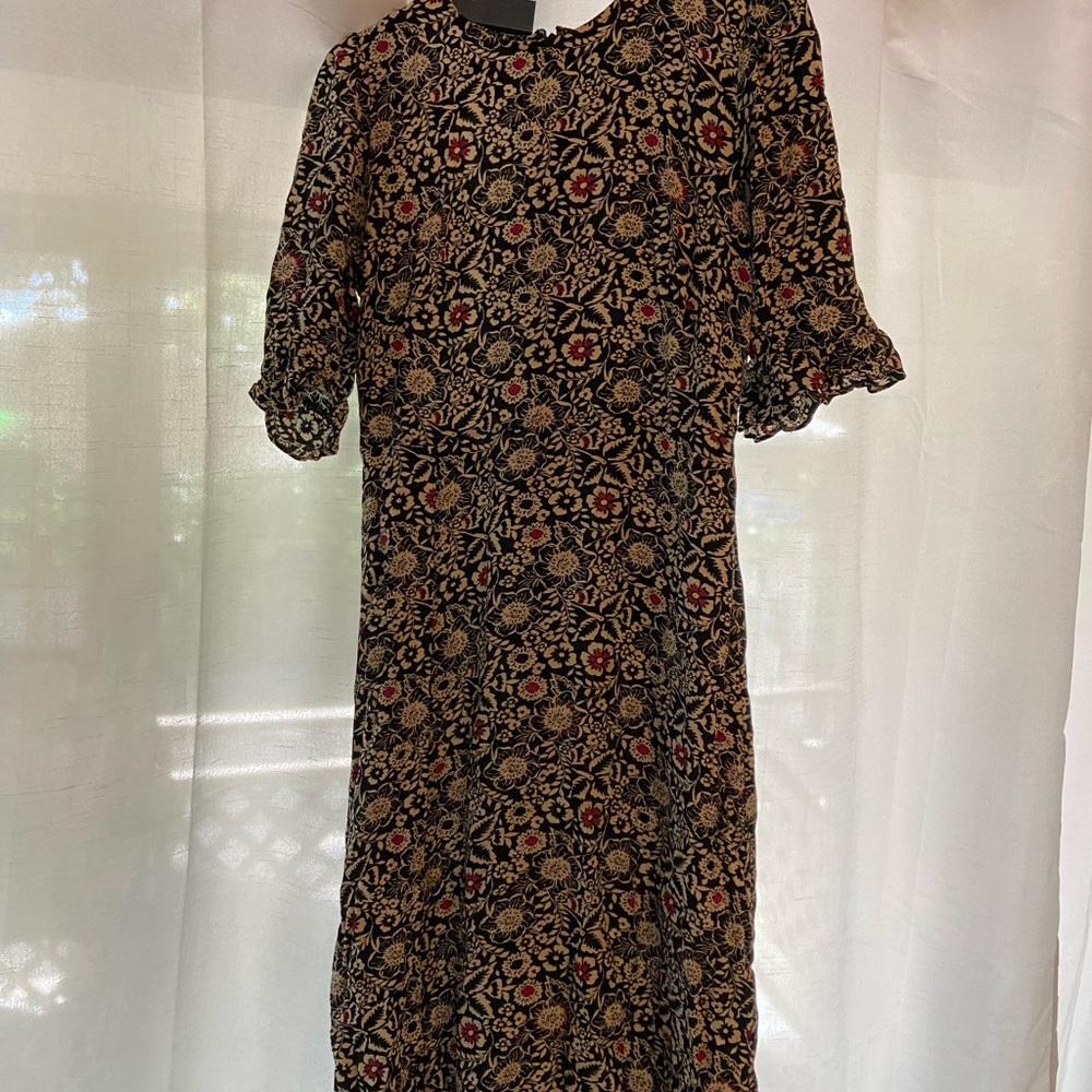 LOFT Black and White Floral dress with Pink Accents